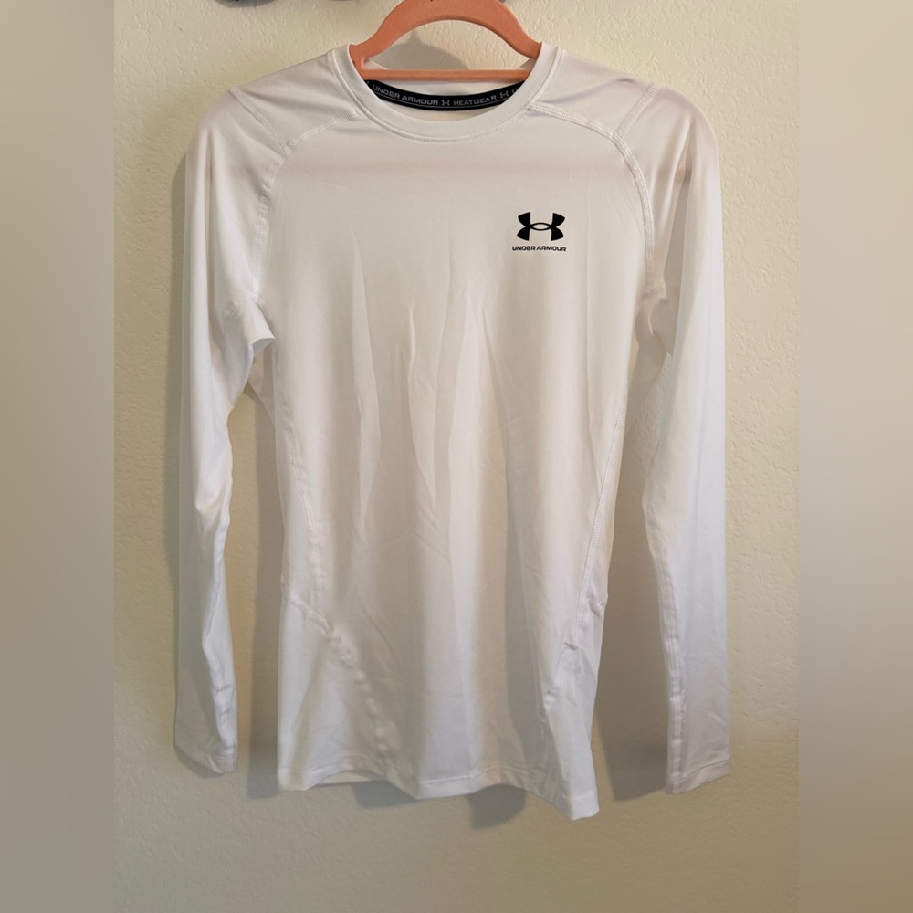 Under Armour Men's White Long Sleeve Compression Shirt, medium